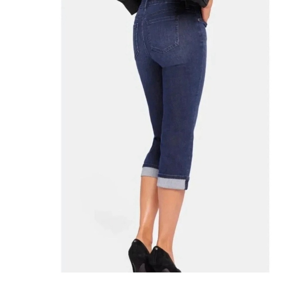 NYDJ Marilyn Crop Jeans Womens 10 Indigo Blue Lift Tuck Straight Leg Cuffed
